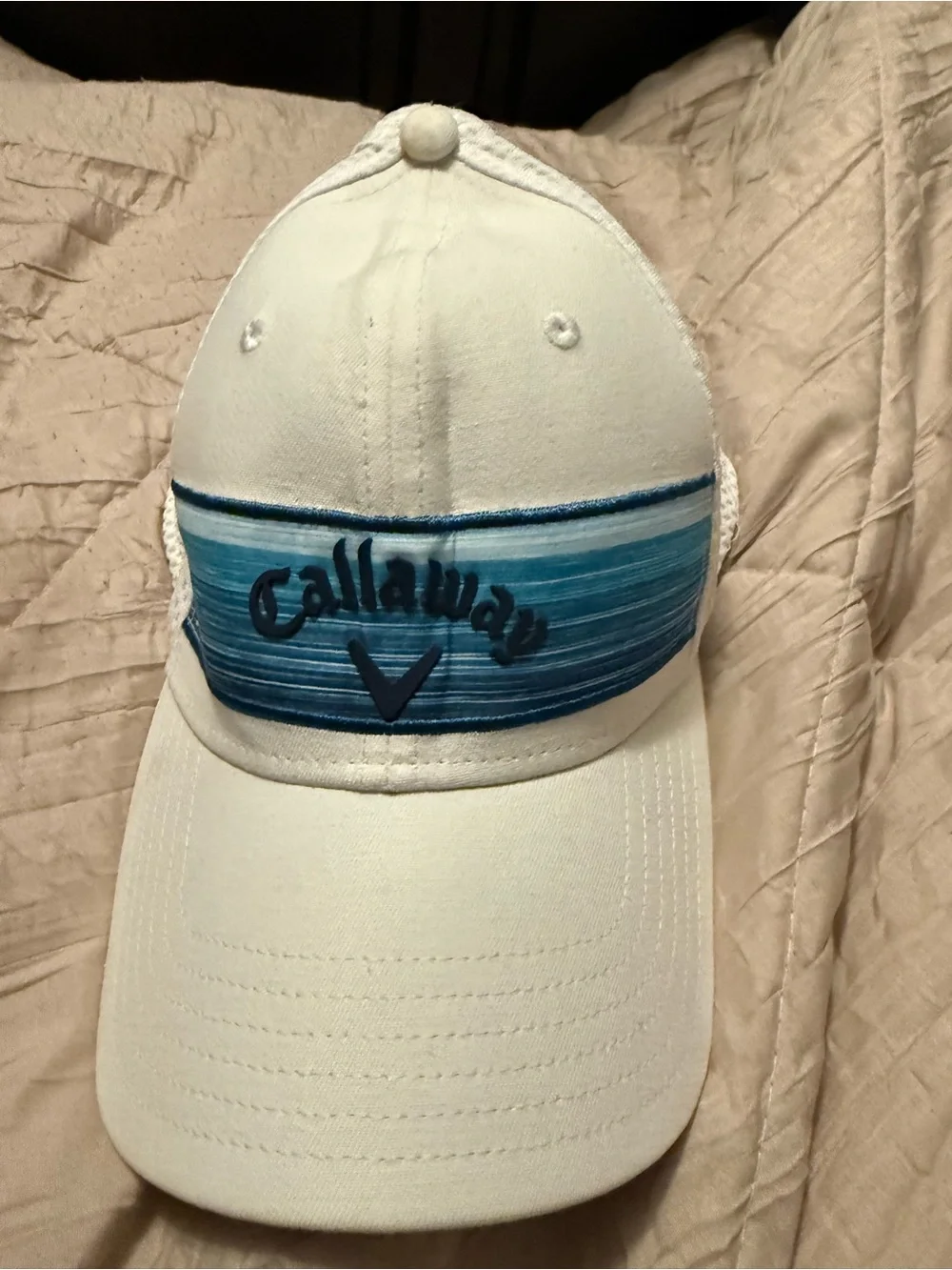 Callaway White Hat with Blue Gradient Stripe